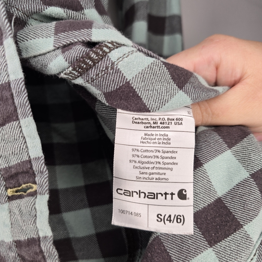 Carhartt Shirt Womens Plaid Flannel Long Sleeve Button Down Brown Teal s… - Picture 4 of 5